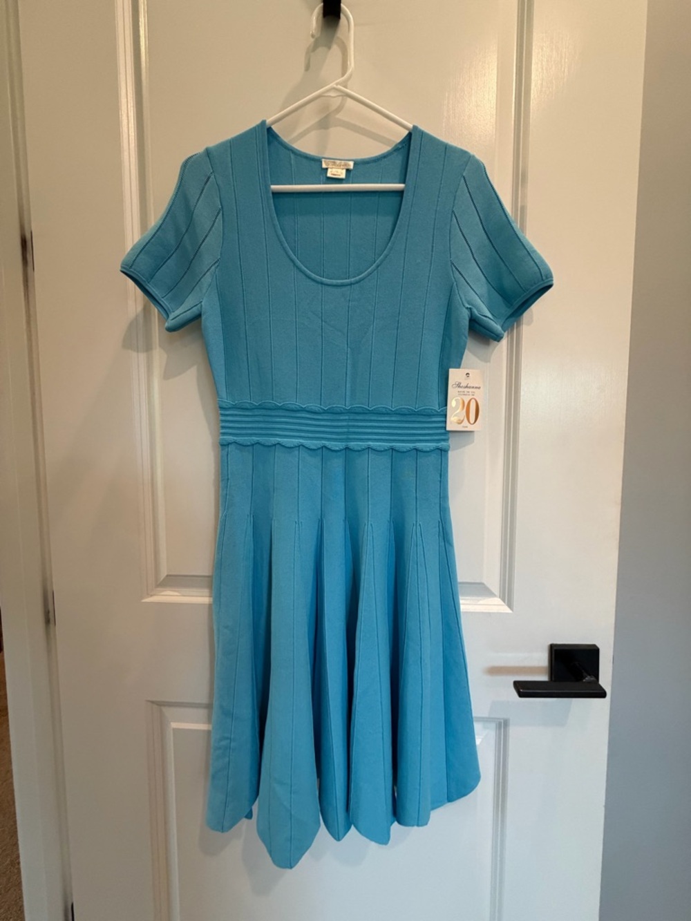 New! Shoshanna Aqua Blue Scoop-Neck Scalloped Hem Fit & Flare Mini Dress